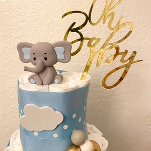 Elephant Diaper Cake, 3 Tier Elephant Themed Diaper Cake, Safari table decor, Oh Baby Cake, Baby Shower Gift, Little Peanut Baby Shower image 7