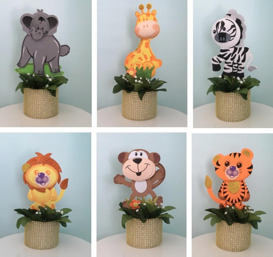 Set of 6 Safari Animals Foam Decorations, 3 Different Sizes, Safari