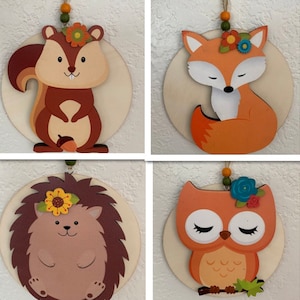 Woodland Ornament, Set of 4 ornaments, 6&quot; diameter, Christmas decor, Christmas tree ornament, Christmas Gift, Wooden ornament, woodland