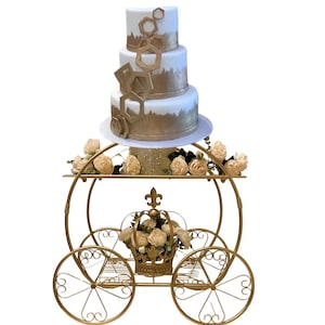 Giant Carriage Cake Stand, Big Size 35&quot; Wheel to Wheel, 27.5 &quot; Cinderella Pumpkin Coach, Wedding Decor, Small size 14&quot; height, 12&quot; length.