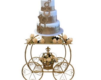 Giant Carriage Cake Stand, Big Size 35" Wheel to Wheel, 27.5 " Tall Beautiful Cinderella Pumpkin Coach Centerpiece, Cinderella Wedding Decor