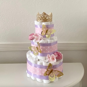 Prinzessin Windeltorte, 3-stöckig, Prinzessin Windeltorte, Mädchen Torte, Prinzessinnen Tisch Dekor, Baby Shower Kuchen, Mädchen Kuchen, Baby Shower Kuchen, Bear Cake