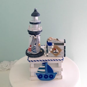 Adorable Lighthouse Nautical Theme Baby Shower Centerpiece, Wooden Treasure Box Decoration for a Baby Shower, popular birthday centerpieces