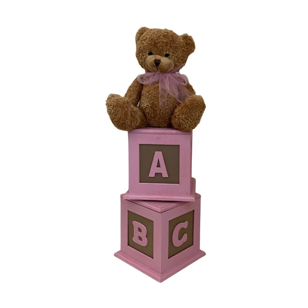 2 ABC Blocks Centerpiece With a Bear, Baptism, Christening ABC Block
