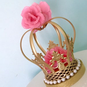 Gold Crown Cake Topper or Centerpiece With Flowers for Your Princess ...