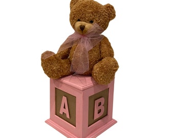 ABC Block centerpiece with a Bear, Photo-frame home decor, Baptism, Christening ABC Block Centerpiece, Popular Centerpiece, Baby Shower gift