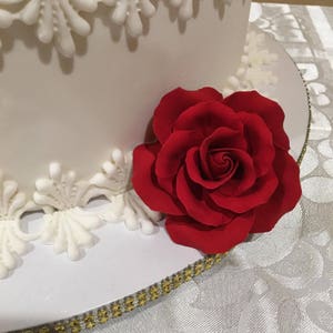 Set of 3 Beautiful Red Roses sugar gum paste red roses cake topper for your cakes image 3