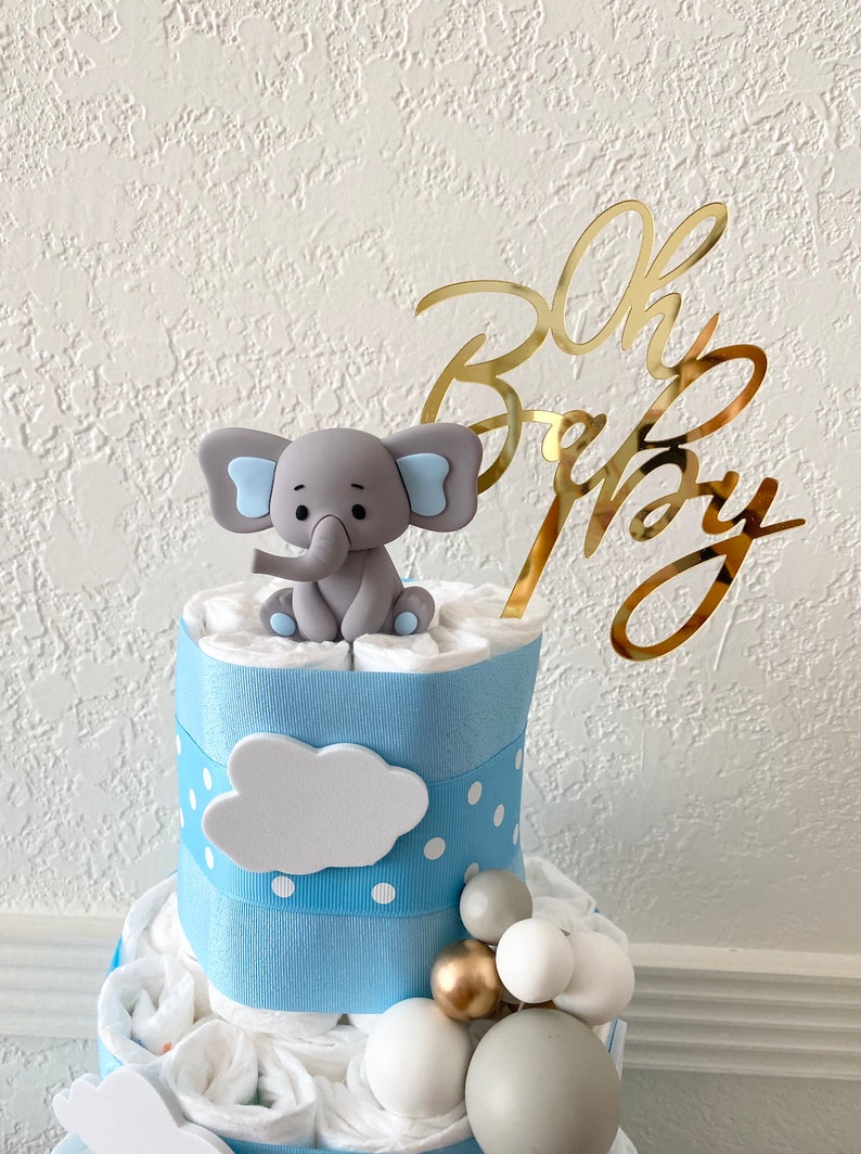 Elephant Diaper Cake, 3 Tier Elephant Themed Diaper Cake, Safari table decor, Oh Baby Cake, Baby Shower Gift, Little Peanut Baby Shower image 5