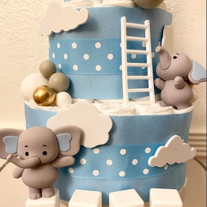 Elephant Diaper Cake, 3 Tier Elephant Themed Diaper Cake, Safari table decor, Oh Baby Cake, Baby Shower Gift, Little Peanut Baby Shower image 4