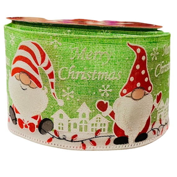 1.5 inch Cream Ribbon Featuring Lime Green Christmas Trees - 5 Yards