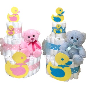 Bear Diaper Cake 3 Tier Bathtub Themed Diaper Cake, It&#39;s a Boy cake, It&#39;s a girl Cake,  Baby Shower cake, Baby Shower gift, Duck diaper cake