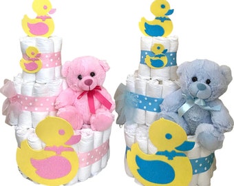 Bear Diaper Cake 3 Tier Bathtub Themed Diaper Cake, It's a Boy cake, It's a girl Cake,  Baby Shower cake, Baby Shower gift, Duck diaper cake