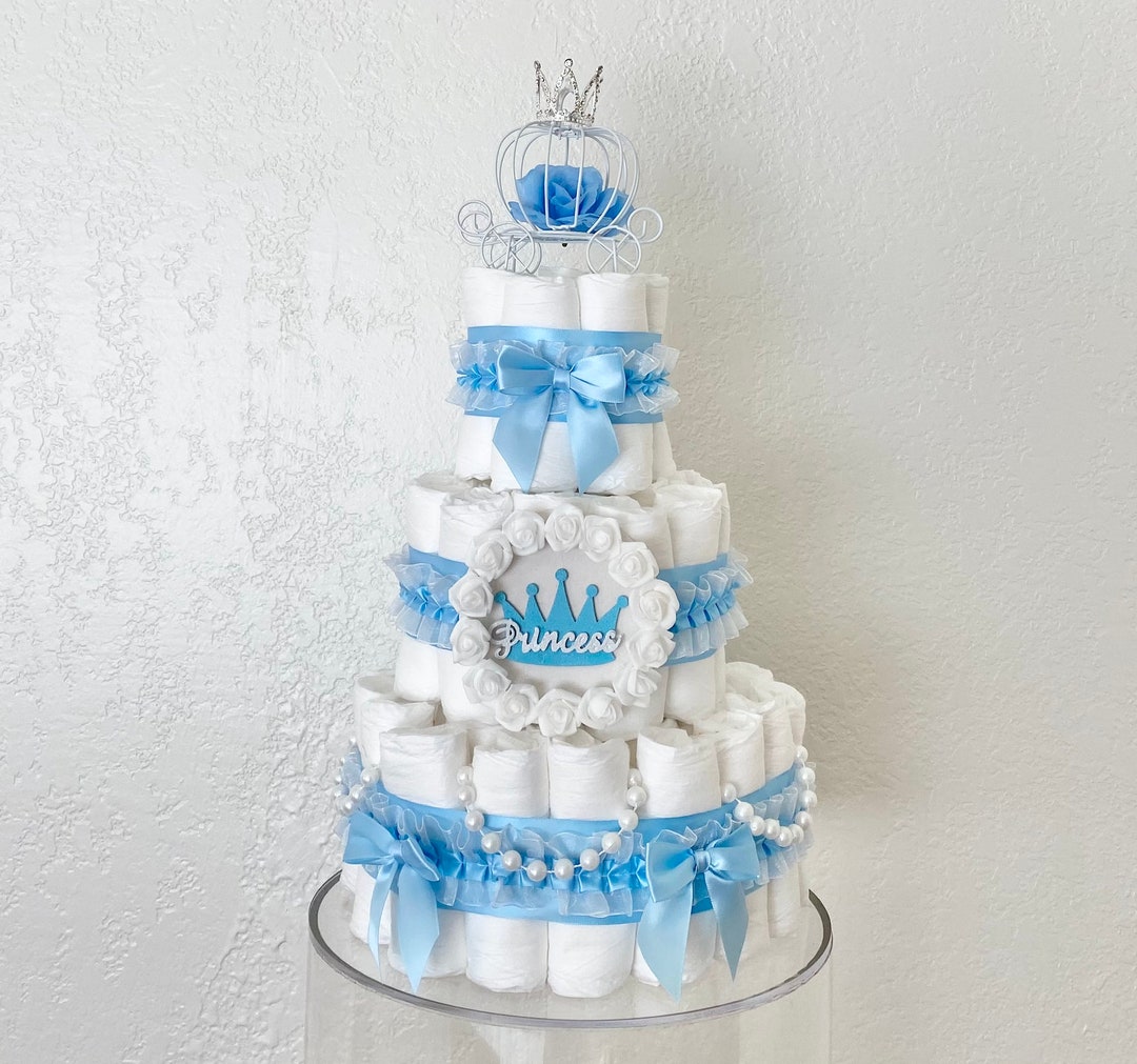 Cinderella Diaper Cake, 3 Tier Diaper Cake, Princess Decor, Baby Shower ...