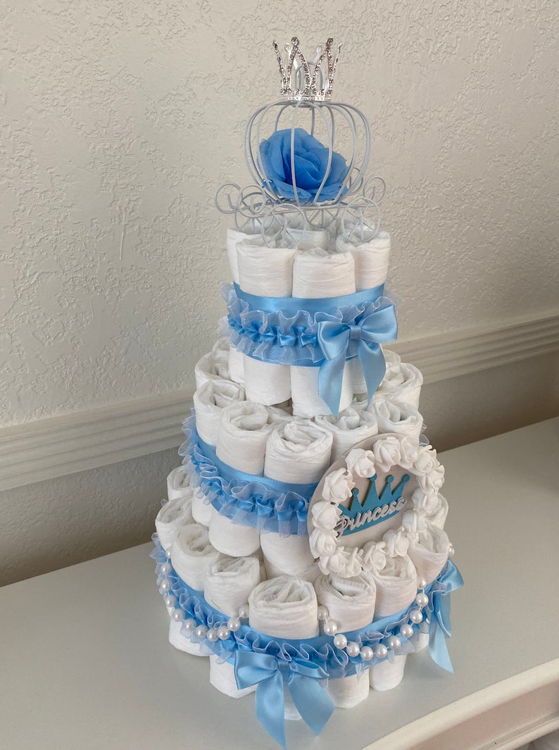 Cinderella Diaper Cake, 3 Tier Diaper Cake, Princess Decor, Baby Shower ...