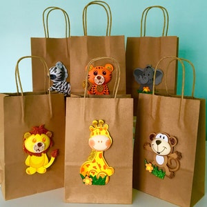 Set of 6 Treat Bags, 8.5 Height Gift Bags With Safari Animals Foam ...