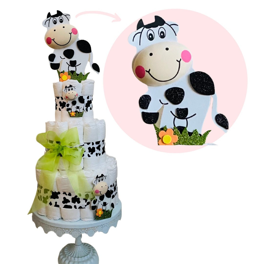 Cow Diaper Cake 3 Tier Farm Theme Diaper Cake 3 tier Diaper Cake Kit Cow table decor Baby Shower cake Cow themed party baby