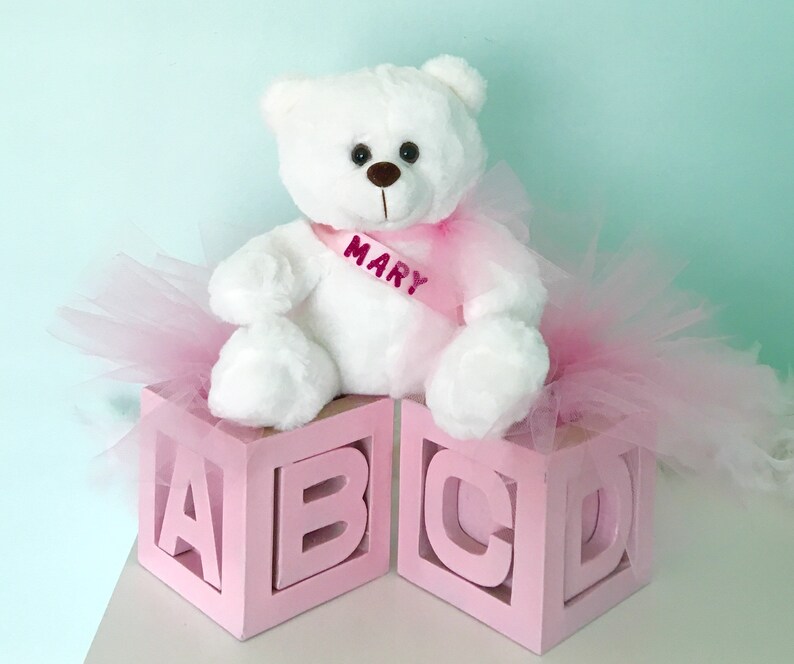 Teddy Bear Abc Block Centerpiece Personalized My First Teddy Etsy