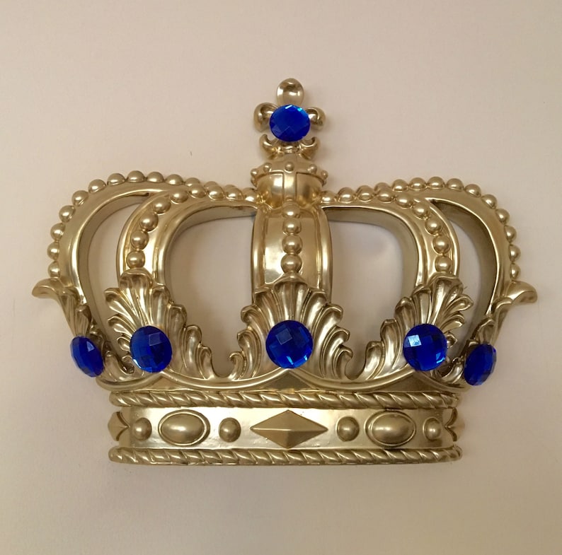 Gorgeous Gold Pink Black Crown Wall Decor With Royal Blue Or Clear Crystals Big For Your Little Princess