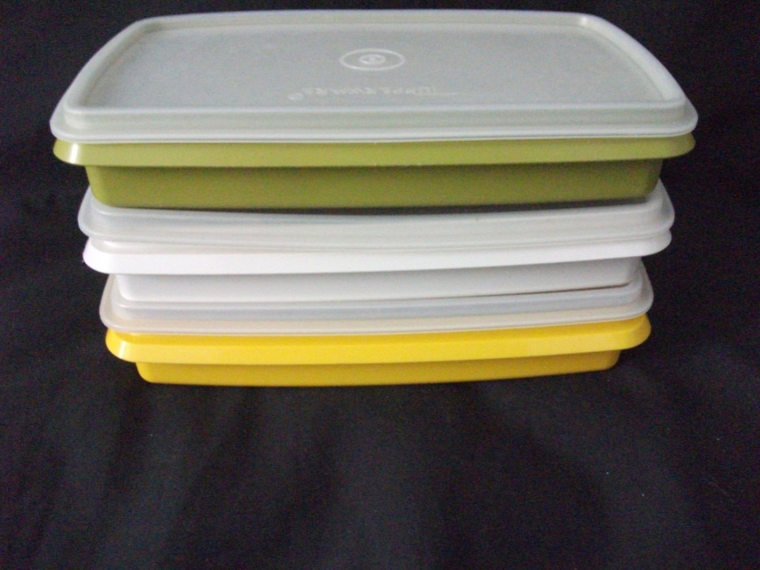 Tupperware 3 Rectangular Lunch Boxes Storage Green and Cream - Etsy
