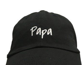 Papa (Polo Style Ball Cap - Black with White Stitching