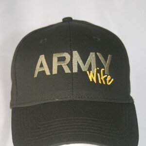 Army Wife or Army Dad or Army Mom - Polo Style Ball Cap (Black with Army Green and Gold Stitching)