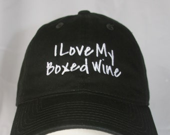 I Love my Boxed Wine - Polo Style Ball Cap (Black with White Stitching)