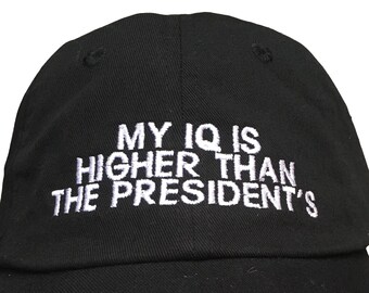 My IQ is higher than the Presidents (Youth Dad Cap Polo Style Ball Cap - Black with White Stitching