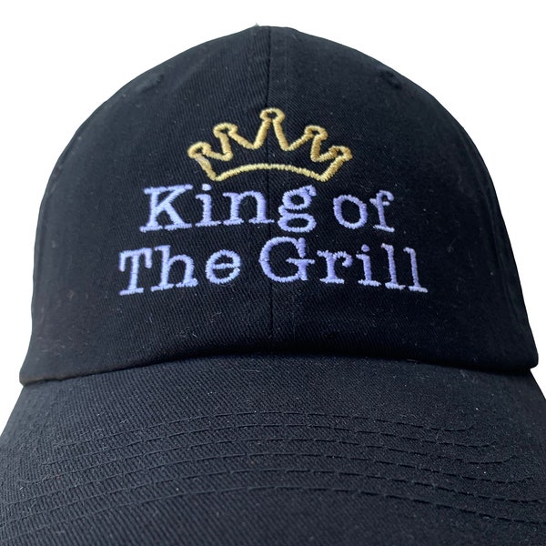 King of the Grill - with Crown - Polo Style Ball Cap (Various Colors with White and Gold Stitching)