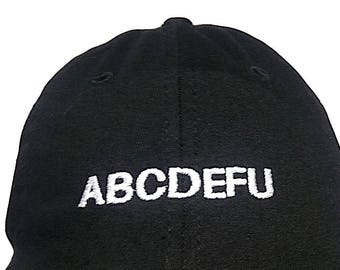 ABCDEFU (Youth Dad Cap Polo Style Ball Cap - Black with White Stitching