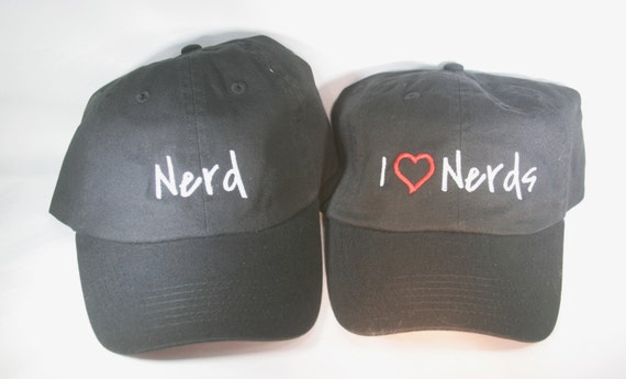 Pair of Hats - Nerd & I Love Nerds - Polo Style Ball Cap (Black with White Stitching)