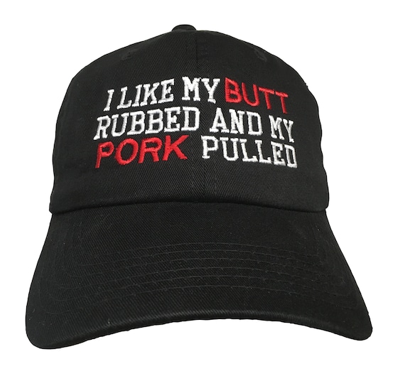 I like my Butt Rubbed... Pork Pulled - Polo Style Ball Cap (Black with White Stitching)