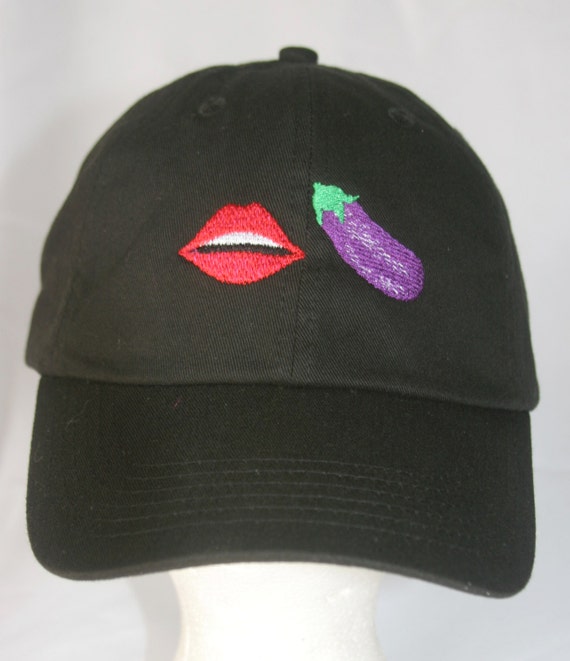 Emoji Lips & Eggplant - Polo Style Ball Cap (Black)