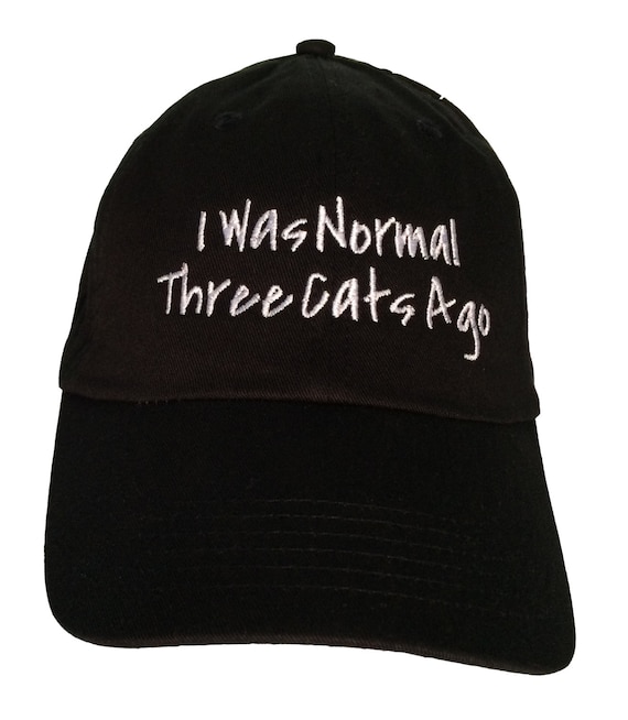 I Was Normal Three Cats Ago - Polo Style Ball Cap (Black with White Stitching)