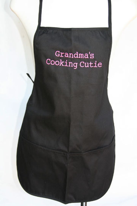 Grandma's Cooking Cutie (Kids Apron Black with Pink Stitching)