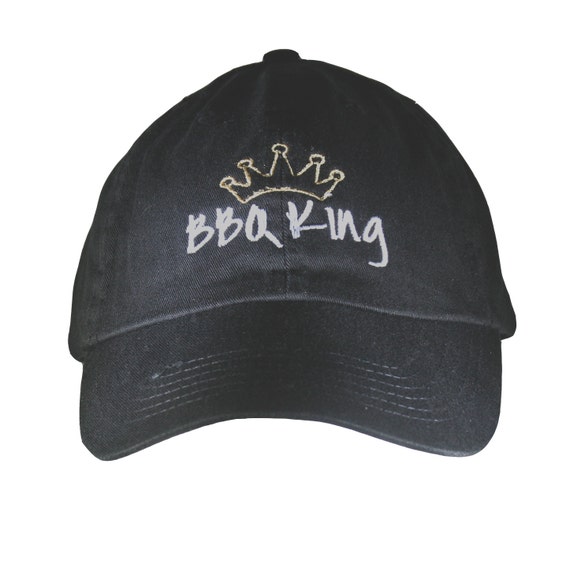 BBQ King - Polo Style Ball Cap (Black with White/Gold Stitching)