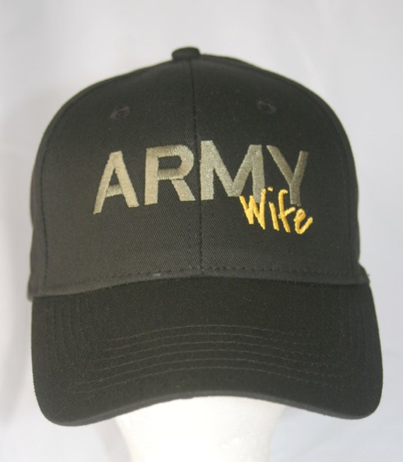 Army Wife or Army Dad or Army Mom - Polo Style Ball Cap (Black with Army Green and Gold Stitching)