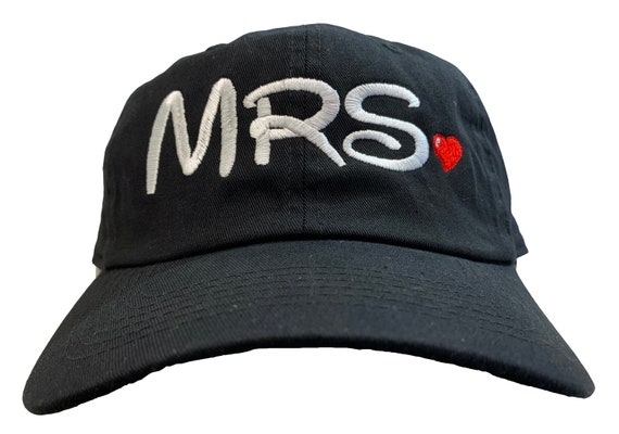 Mrs. for the Bride -Disney Font- Ball Cap (Black with White and Red Stitching) Two styles of ball caps