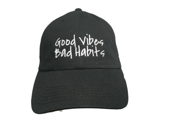 Good Vibes Bad Habits - Polo Style Ball Cap (Black with White Stitching)