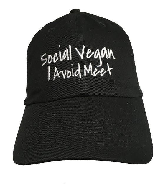 Social Vegan I Avoid Meet - Black with White Stitching