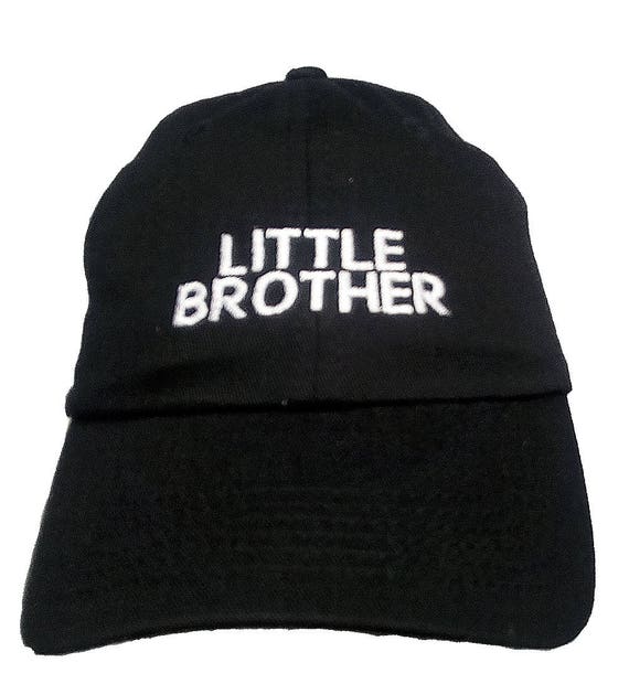 LITTLE BROTHER (Youth Dad Cap Polo Style Ball Cap - Black with White Stitching)