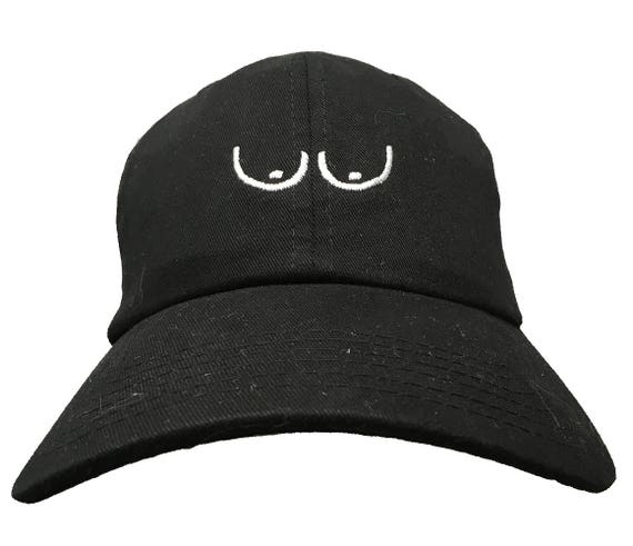 Boobies (Or Eyes- Or 2 Parenthesis & 2 periods) - Polo Style Ball Cap (Black with White Stitching)