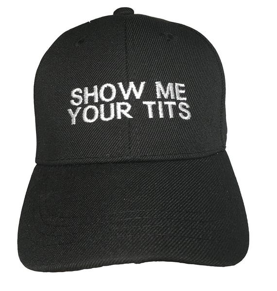 Show Me Your Tits (Youth Size Dad Cap Polo Style Ball Cap - Black with White Stitching)