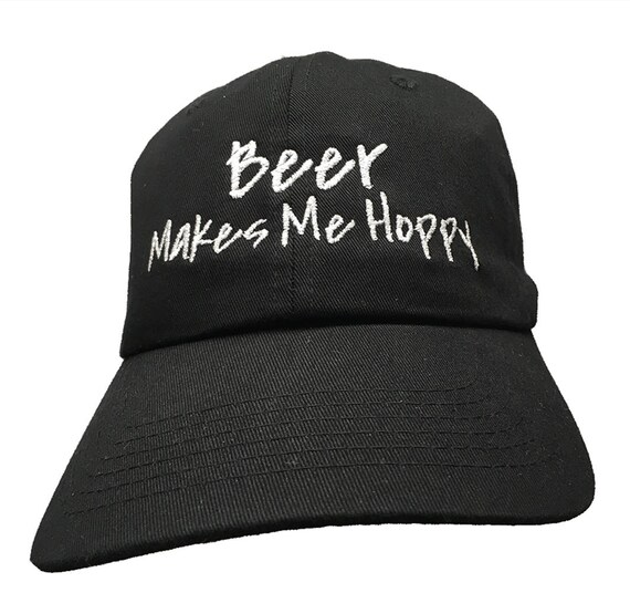 Beer Makes Me Hoppy - Ball Cap (Black with White Stitching)