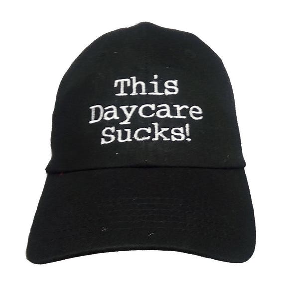 This Day Care Sucks! (Youth Size Dad Cap Polo Style Ball Cap - Black with White Stitching)