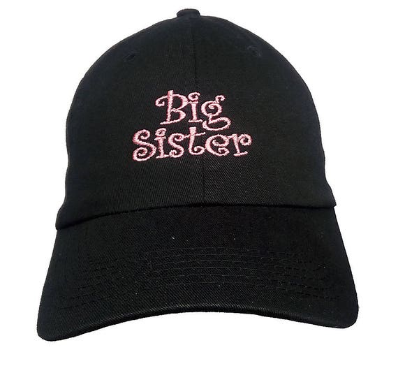 Big Sister (Youth Dad Cap Polo Style Ball Cap - Black with Pink Stitching)