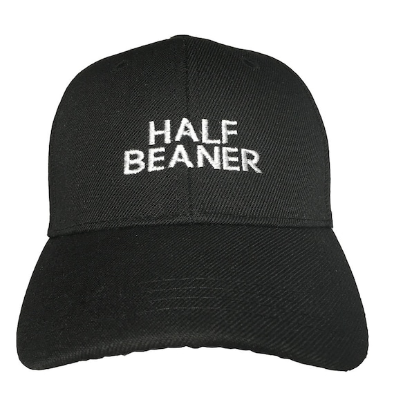 Half Beaner (Youth Size Dad Cap Polo Style Ball Cap - Black with White Stitching)