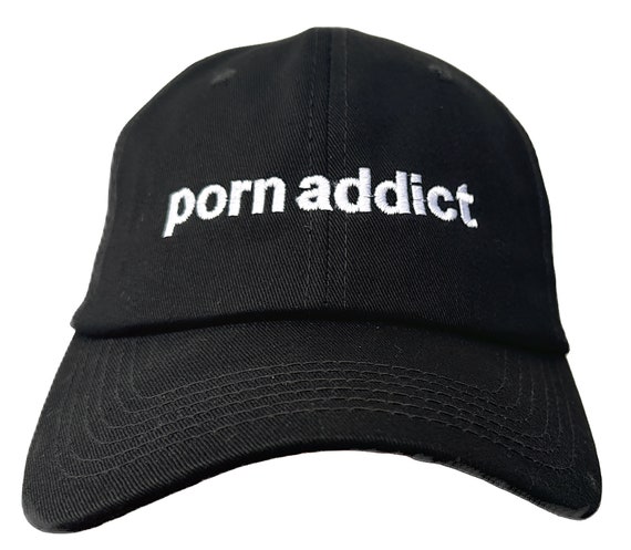 Porn Addict - Polo Style Ball Cap (Black with White and Rainbow Stitching)