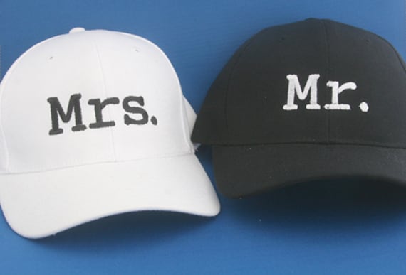 Set of Ball Caps Mr and Mrs. - Ball Cap (Black with White Stitching and White with Black Stitching)