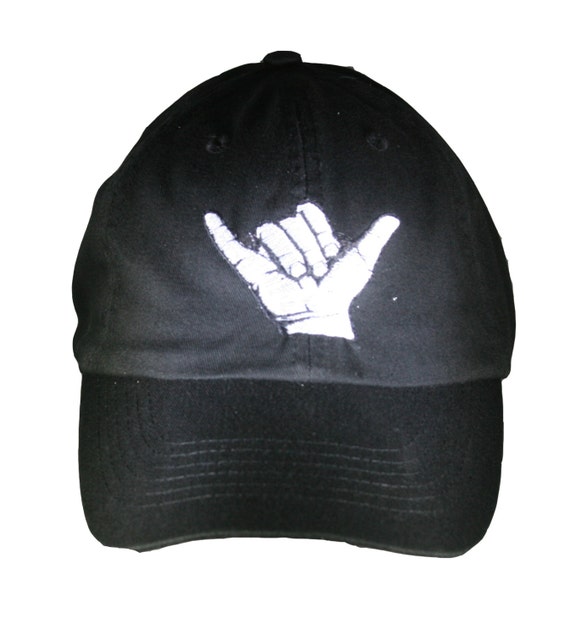 Hang Loose Hand Sign - Polo Style Ball Cap (Black with White Stitching)