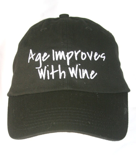 Age Improves with Wine - Polo Style Ball Cap (Black with White Stitching